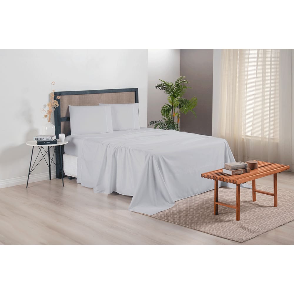 Jogo de Lençol Versatile 4 Peças Queen 300 Fios Cinza