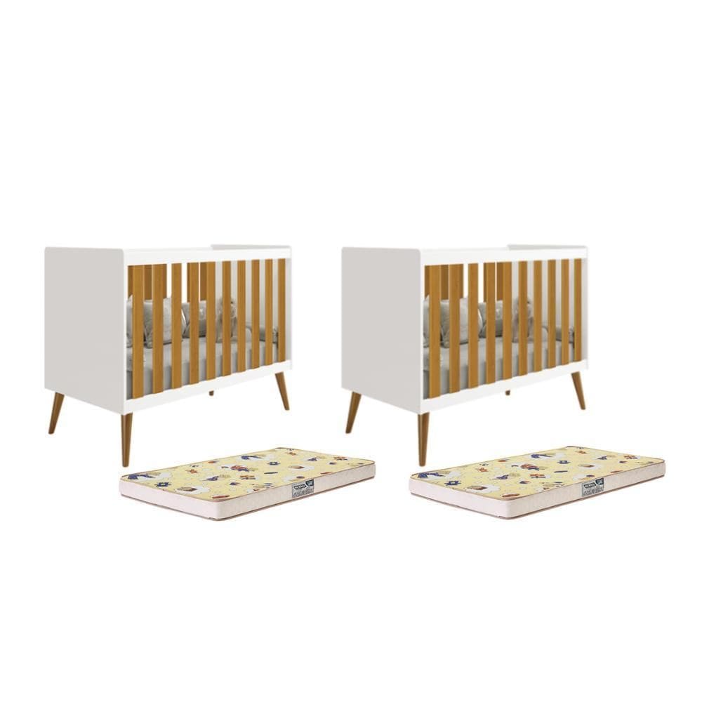 Kit Gêmeos Berço Americano Isis com Colchões Supreme - Reller Móveis