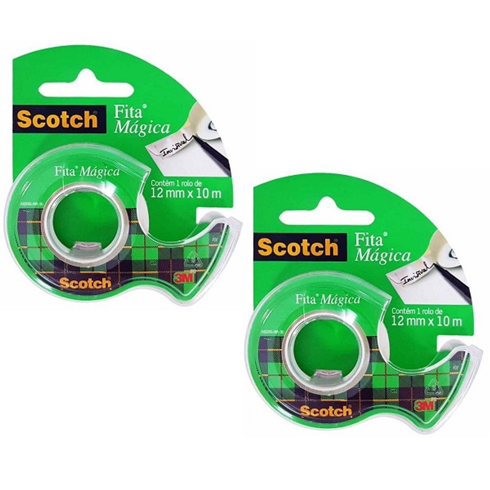 Kit com 2 Fita Magica 12MM X 10M 3M SCOTCH C/ Dispenser