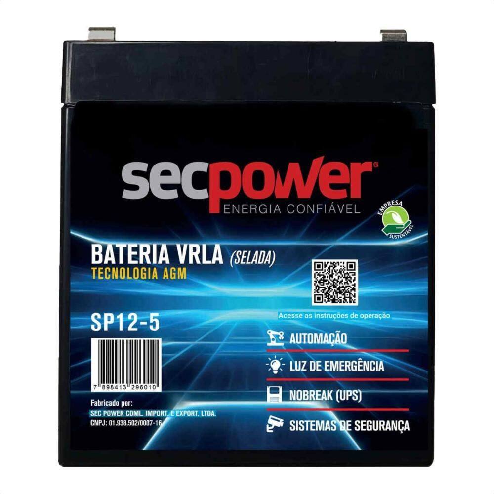 Bateria Selada VRLA 12V 5AH SP 12-5 Secpower