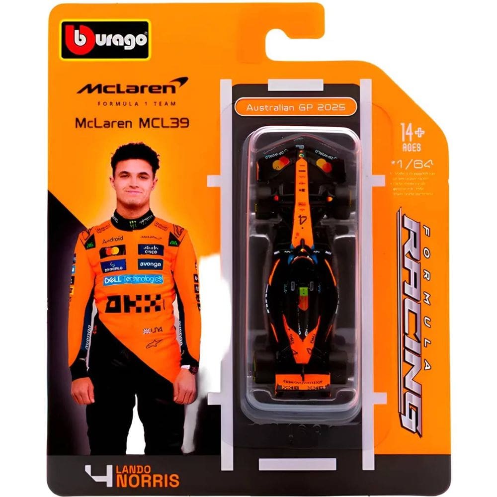 Miniatura Bburago McLaren Formula 1 Team MCL39 F1 2025 Lando Norris 4 1/64