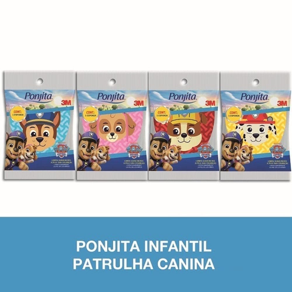 Kit com 4 Esponja de Banho Ponjita Infantil Patrulha Canina 3M