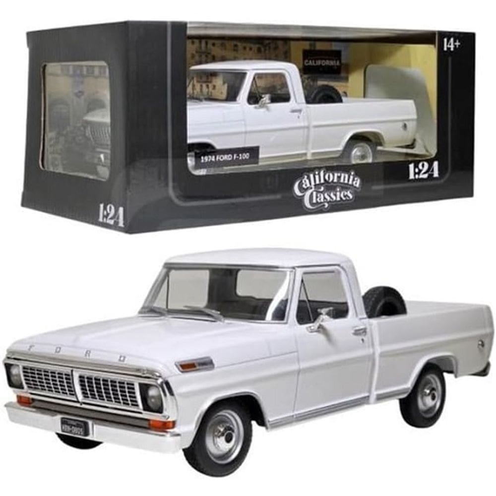 Carrinho Miniatura 1974 FORD F-100 PICK UP Branco 1/24 California Classics