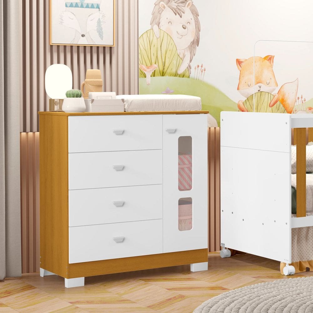Cômoda para Quarto de Bebê em Mdf Katatau Branco Fosco /Savana
