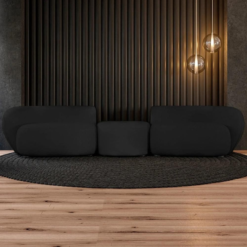 Sofá 5 Lugares com Puff 382cm Orgânico Lyor Veludo Preto Z55 - Mpozenato
