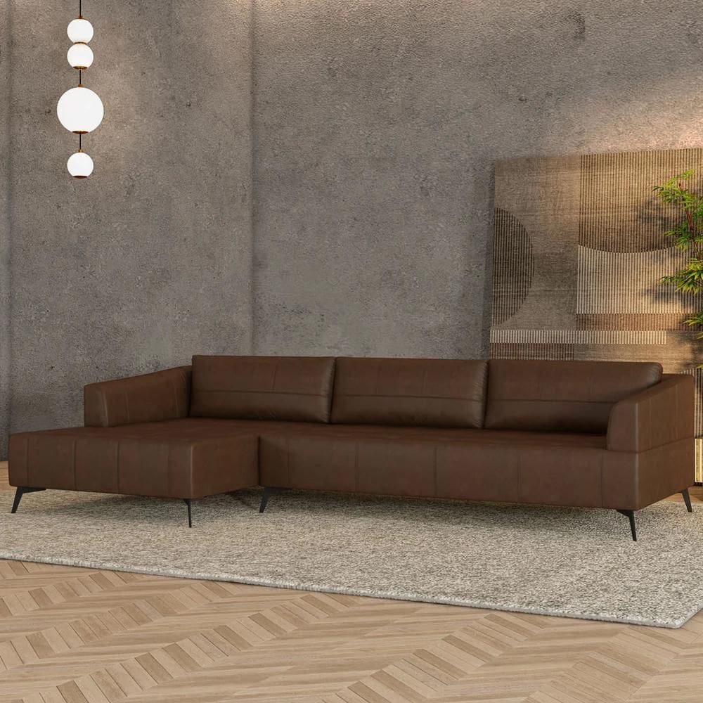 Sofá 4 Lugares 306cm com Chaise Esquerdo Eko Couro Caramelo Z55 - Mpozenato