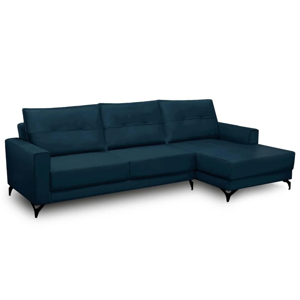 Sofá 4 Lugares com Chaise Direito 285cm Soreh F05 Veludo Azul - Mpozenato