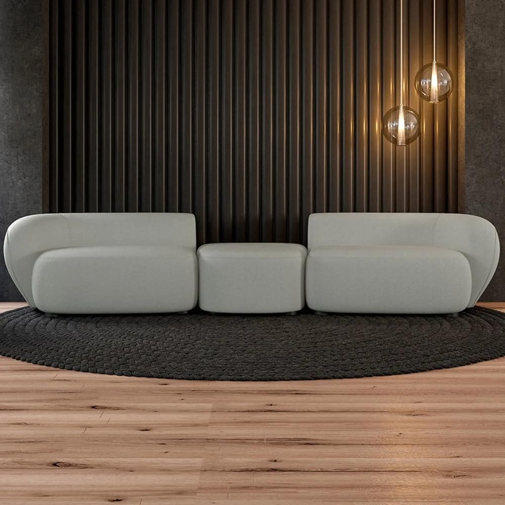 Sofá 5 Lugares com Puff 382cm Orgânico Lyor Bouclê Cinza Z55 - Mpozenato