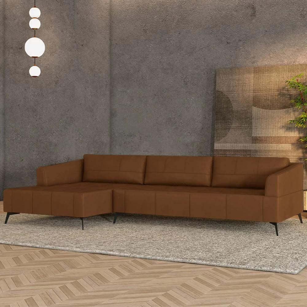 Sofá 5 Lugares 366cm com Chaise Esquerdo Eko Couro Telha Z55 - Mpozenato