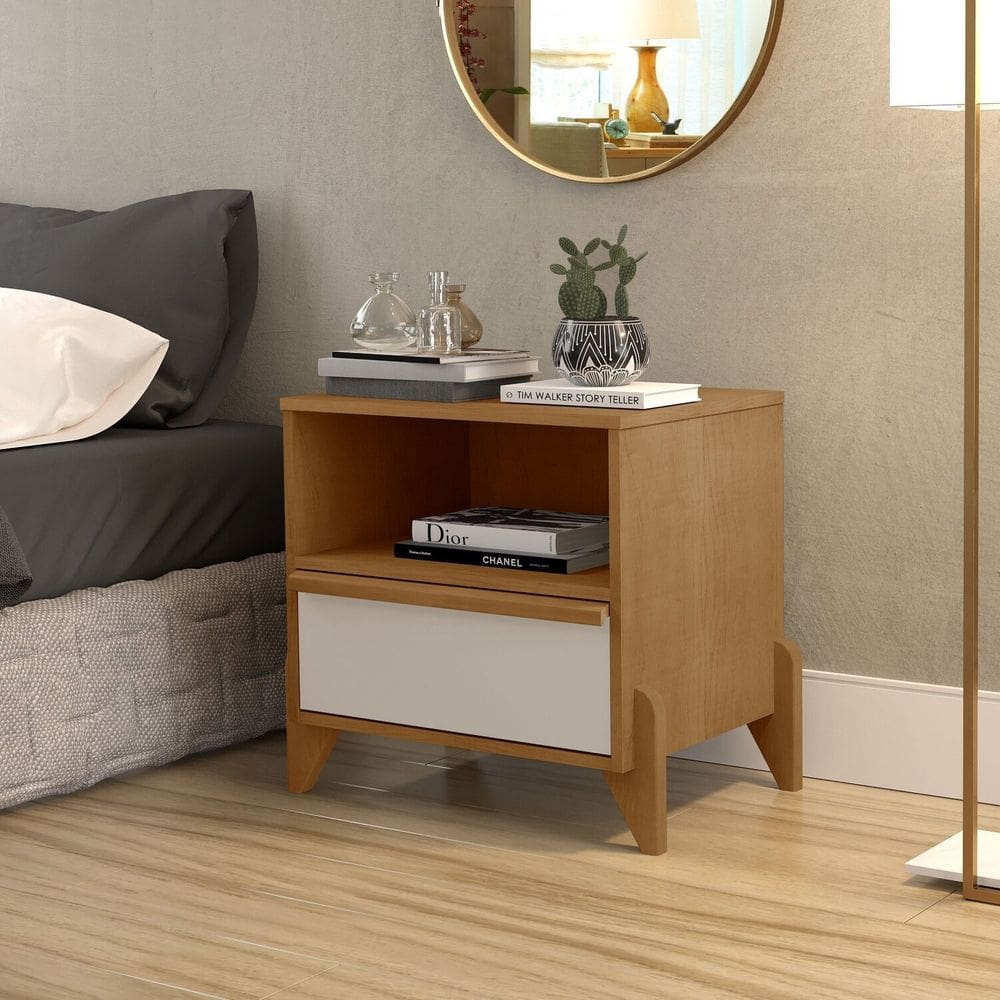 Mesa de Cabeceira 52cm X 56cm Premiere Freijó Marrom/Off-White