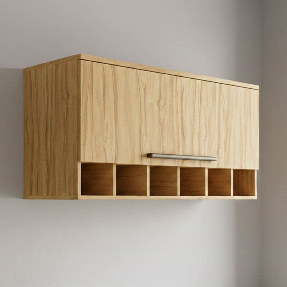 Armário Aéreo de Cozinha 80cm com 1 Porta Basculante e Mini Adega 100% Mdf Itália Espresso Móveis Amendoa