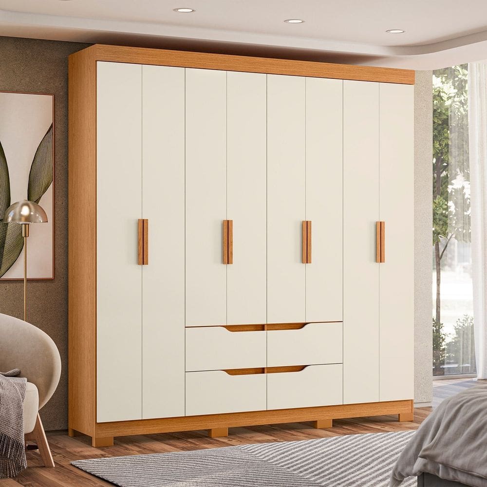 Guarda-roupa 8 Portas e 4 Gavetas Doble Cinamomo / Off White