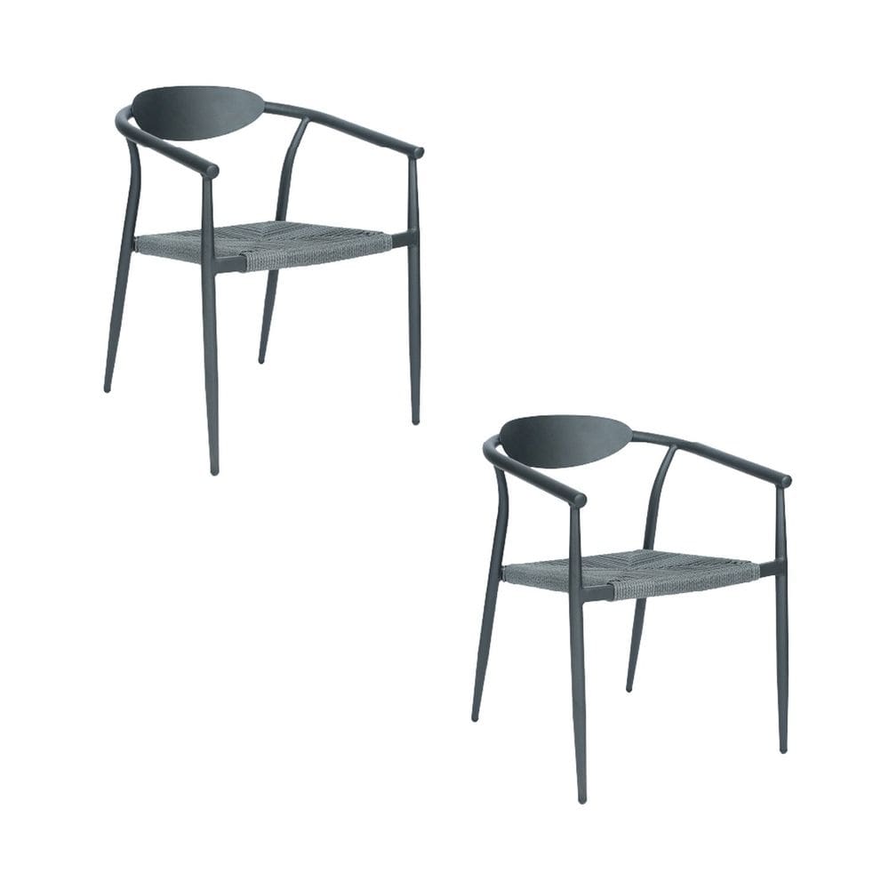 Kit com 2 Cadeiras em Aluminio e Corda Náutica para Área Externa Isla Preto