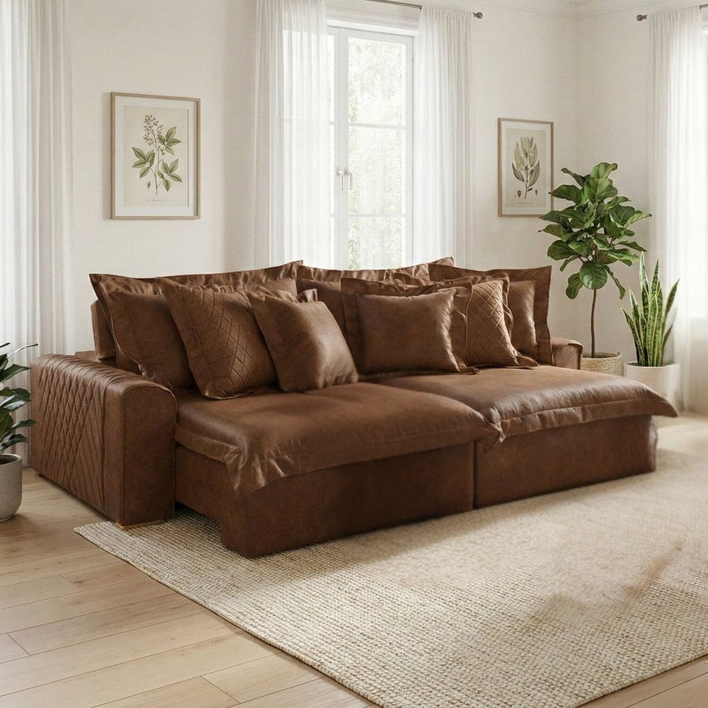 Sofá Retrátil e Reclinável 3 Lugares 250cm Sintético Zeus Marrom