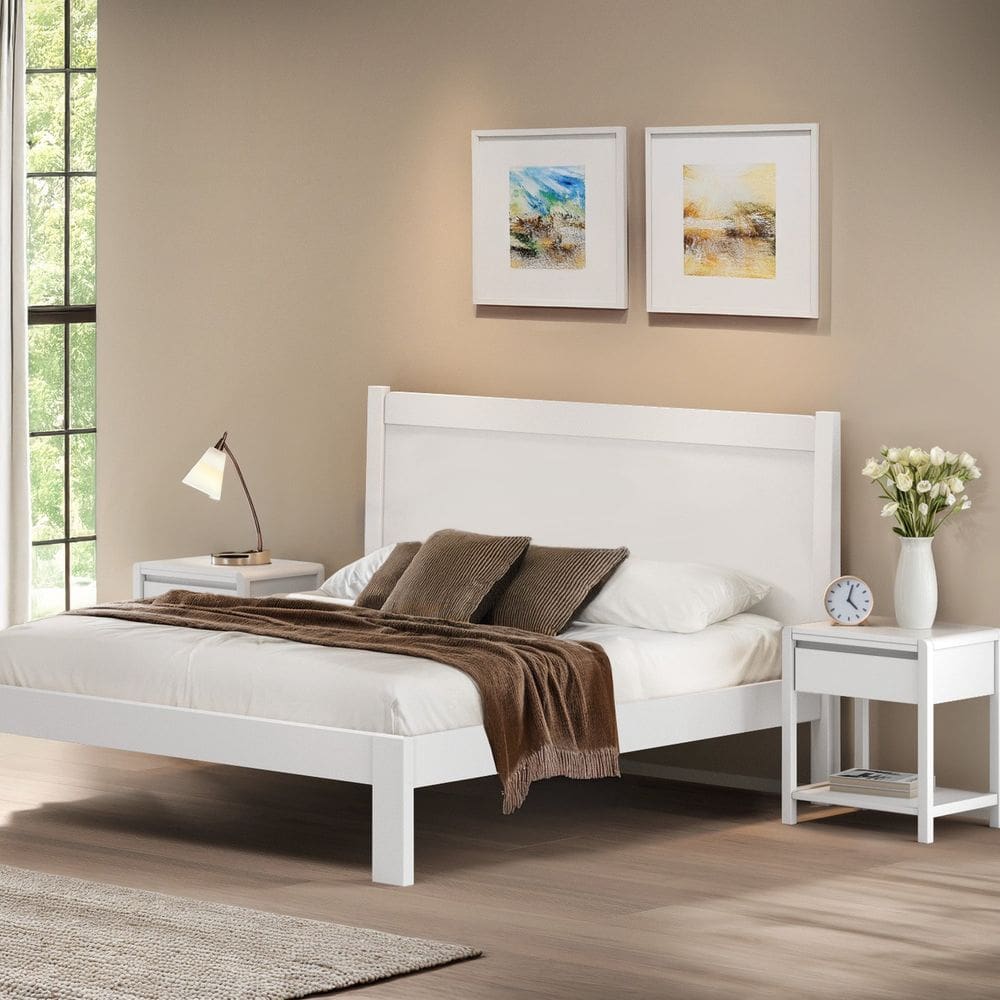 Cama de Casal 112cm X 210cm em Madeira Maciça Modena Branco