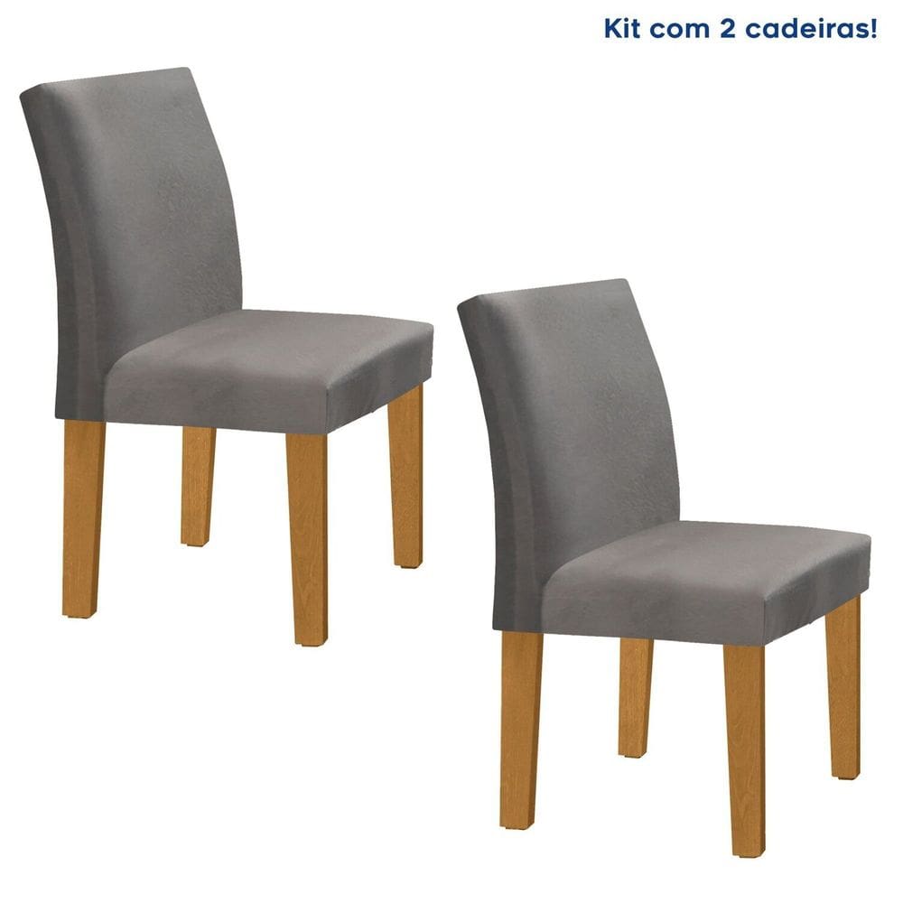 Kit 2 Cadeiras Estofadas Espanha Espresso Móveis Cinza/Cinamomo