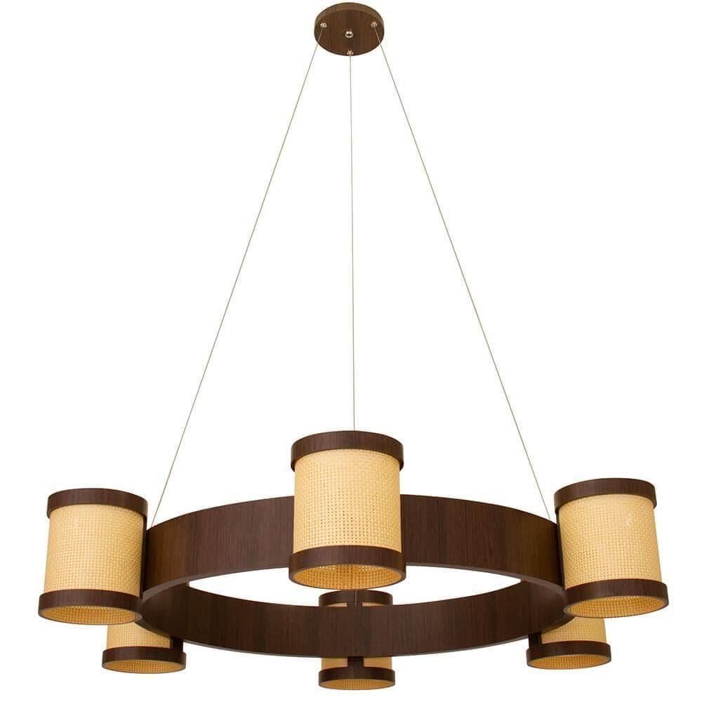 Lustre Muller Straw Roda Imbuia G9 Led 6 Lâmpadas 2576ib