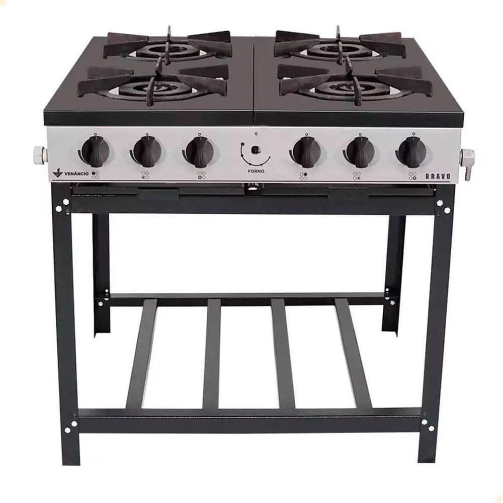 Fogão Industrial Venâncio A Gás Bravo 4 Bocas Cinza Esmaltado Br4b