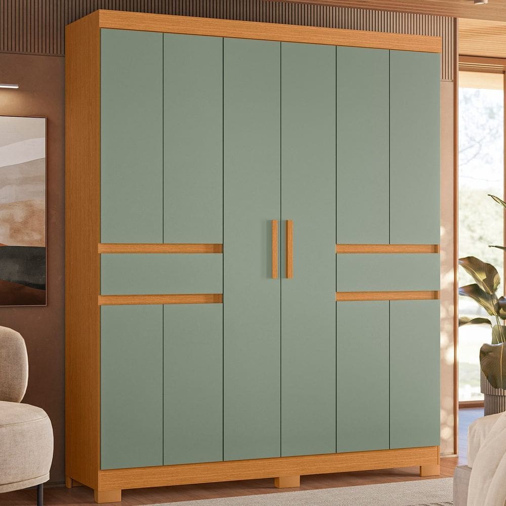 Guarda-roupa 10 Portas e 02 Gavetas Olímpia Cinamomo / Sálvia