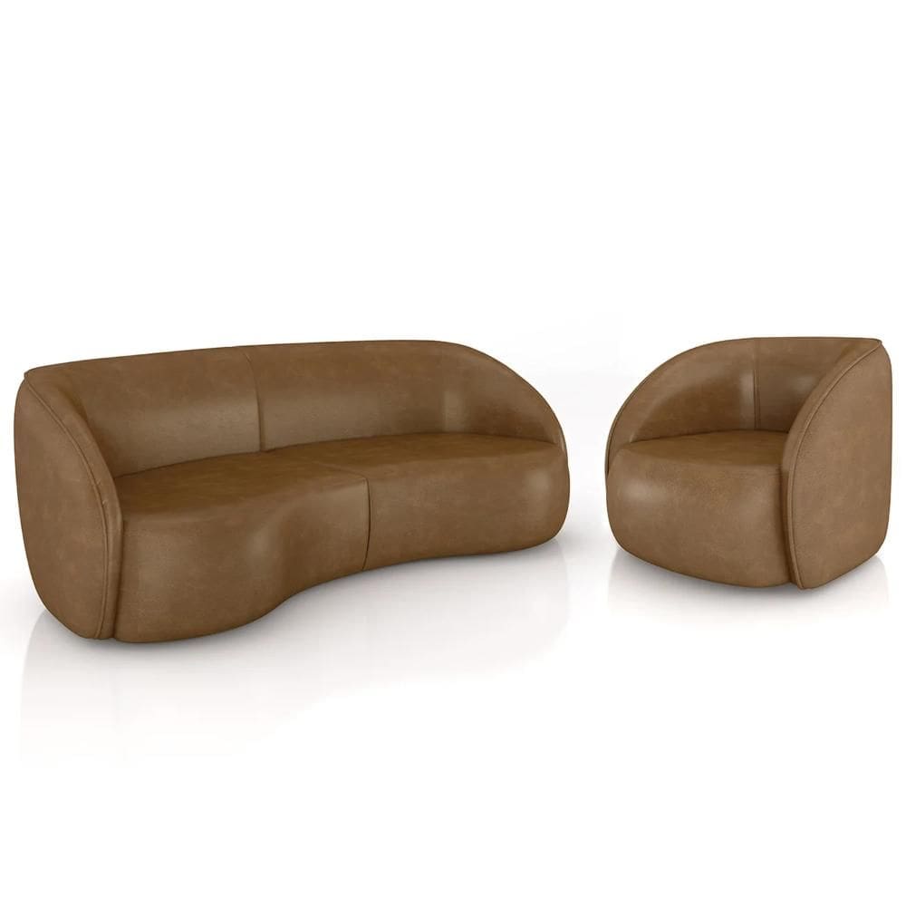 Sofá 4 Lugares Orgânico 318cm e Poltrona Zion Z32 Sintético Caramelo - Mpozenato