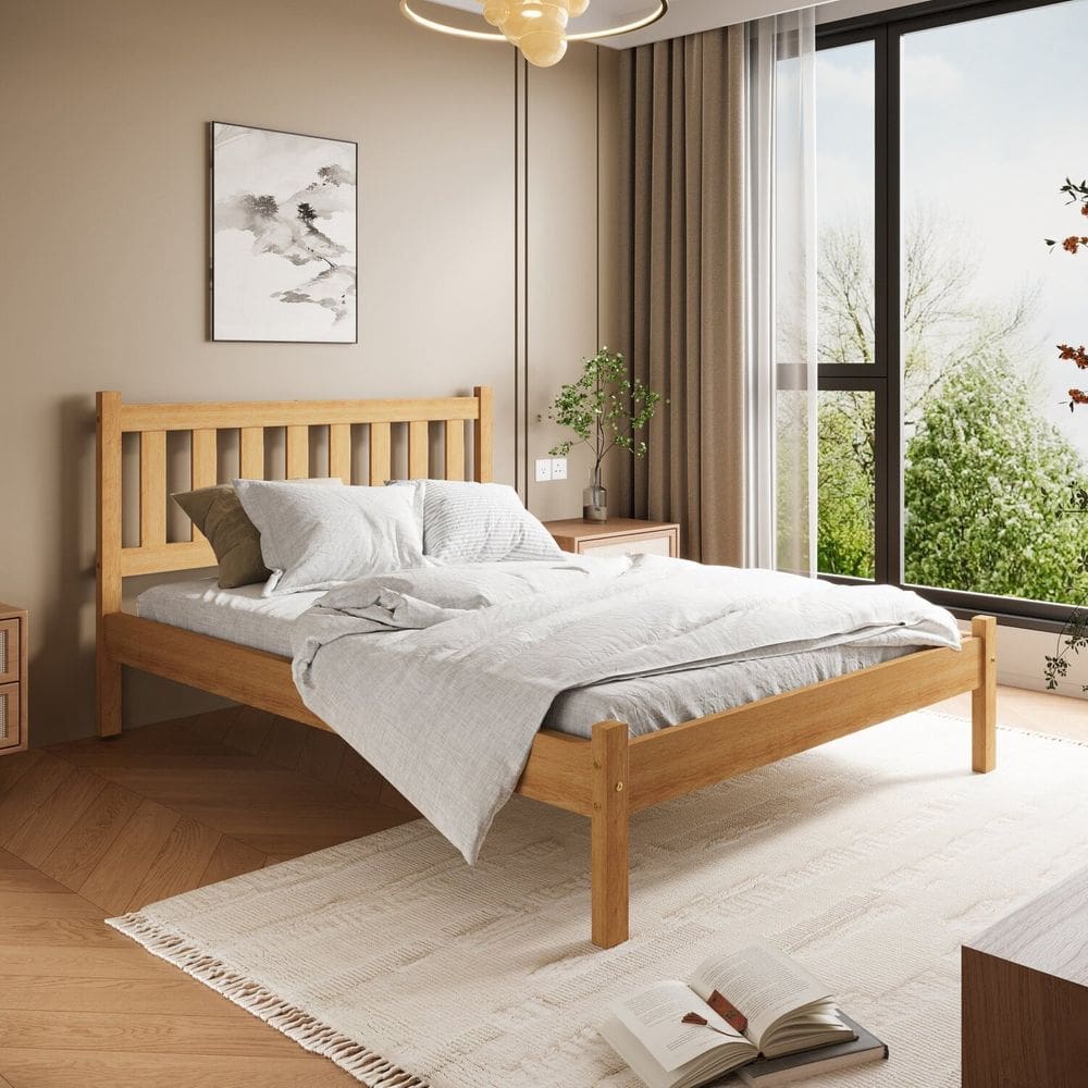 Cama Casal Rústica Madeira Maciça Jasmim Cera Mel