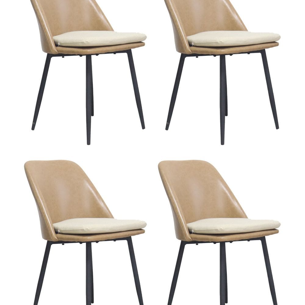 Kit 4 Cadeiras para Sala de Jantar Estofada em Couro Quebec Caramelo