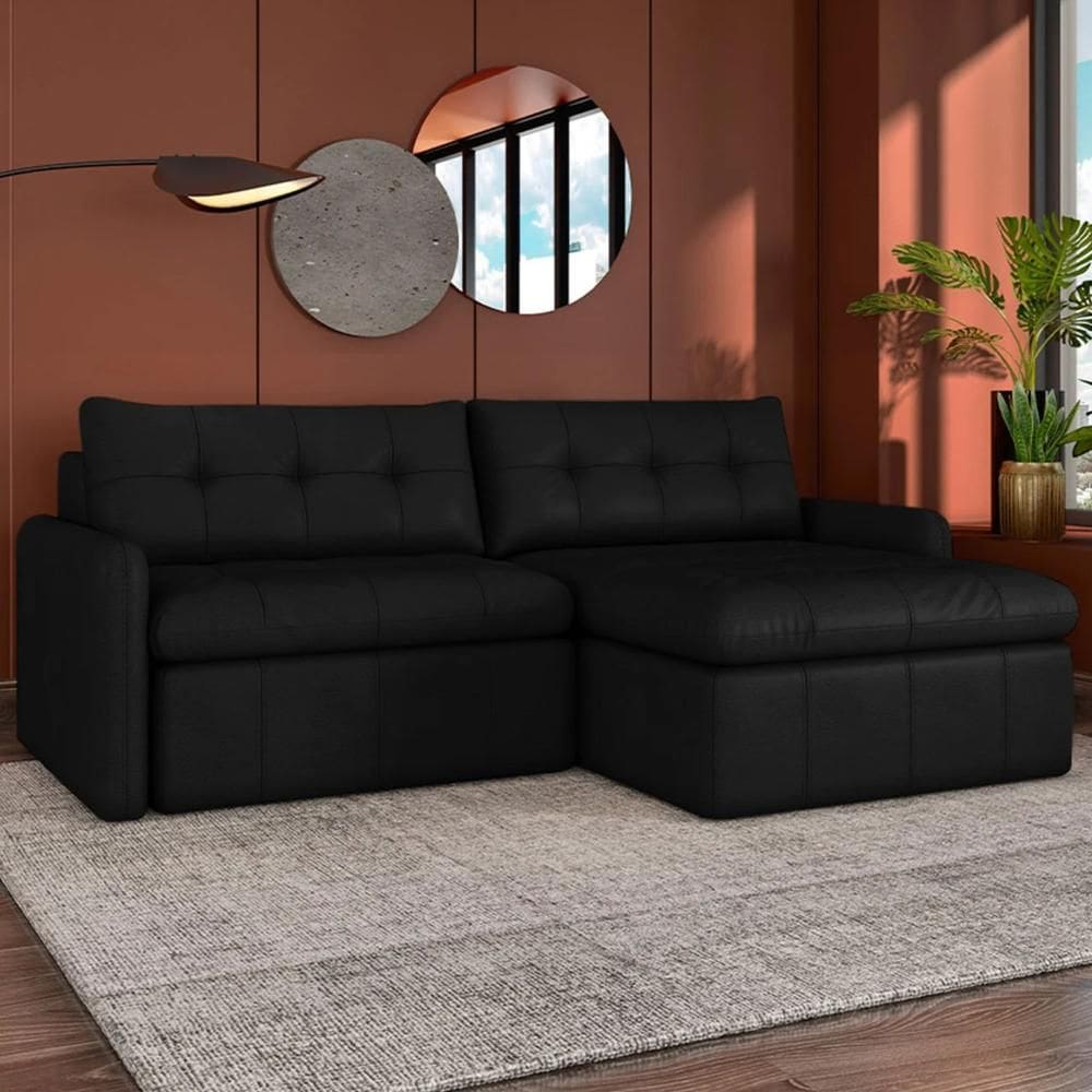 Sofá Retrátil 4 Lugares para Sala 264cm Elios Couro Preto Z55 - Mpozenato
