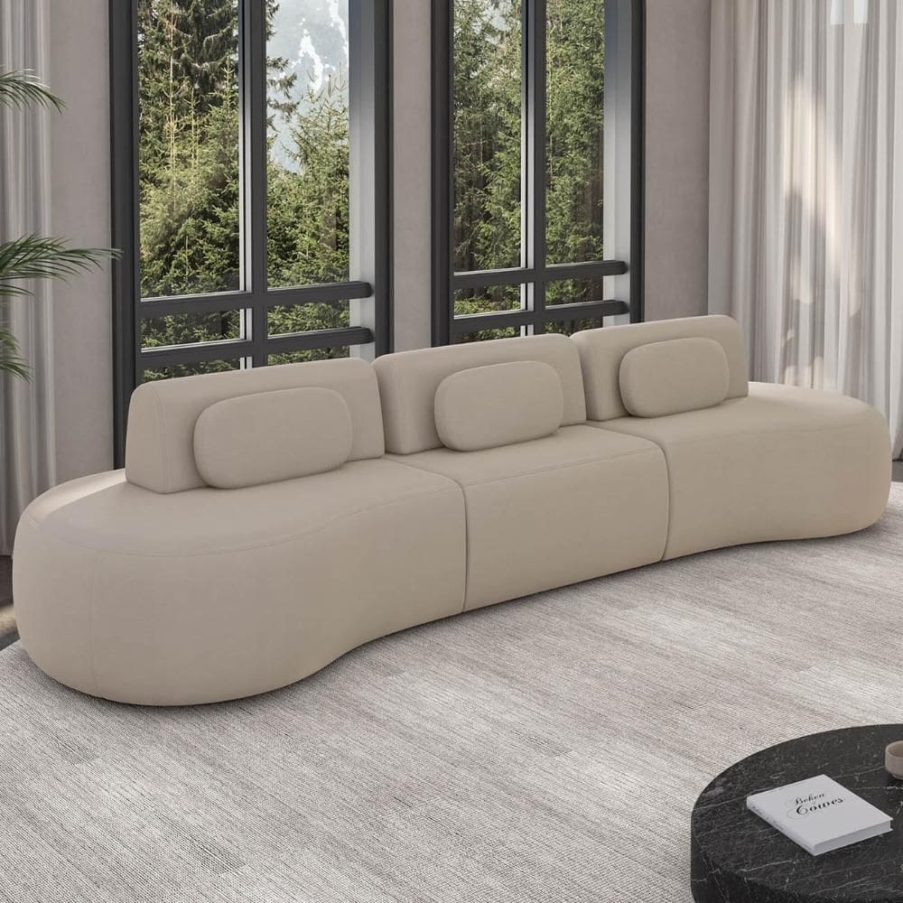 Sofá 4 Lugares 326cm Orgânico Mellanie Veludo Bege Z32 - Mpozenato