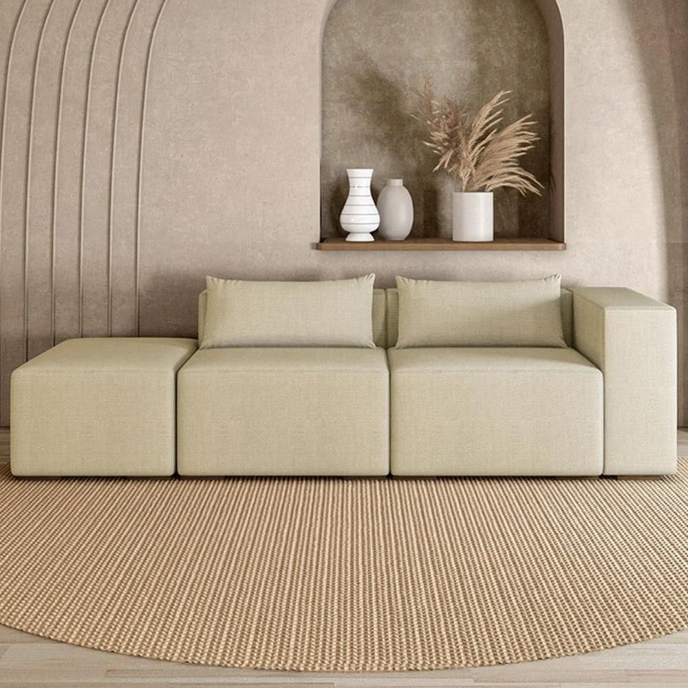 Sofá 4 Lugares 323cm com Puff Esquerdo Fay Linho Bege Z55 - Mpozenato