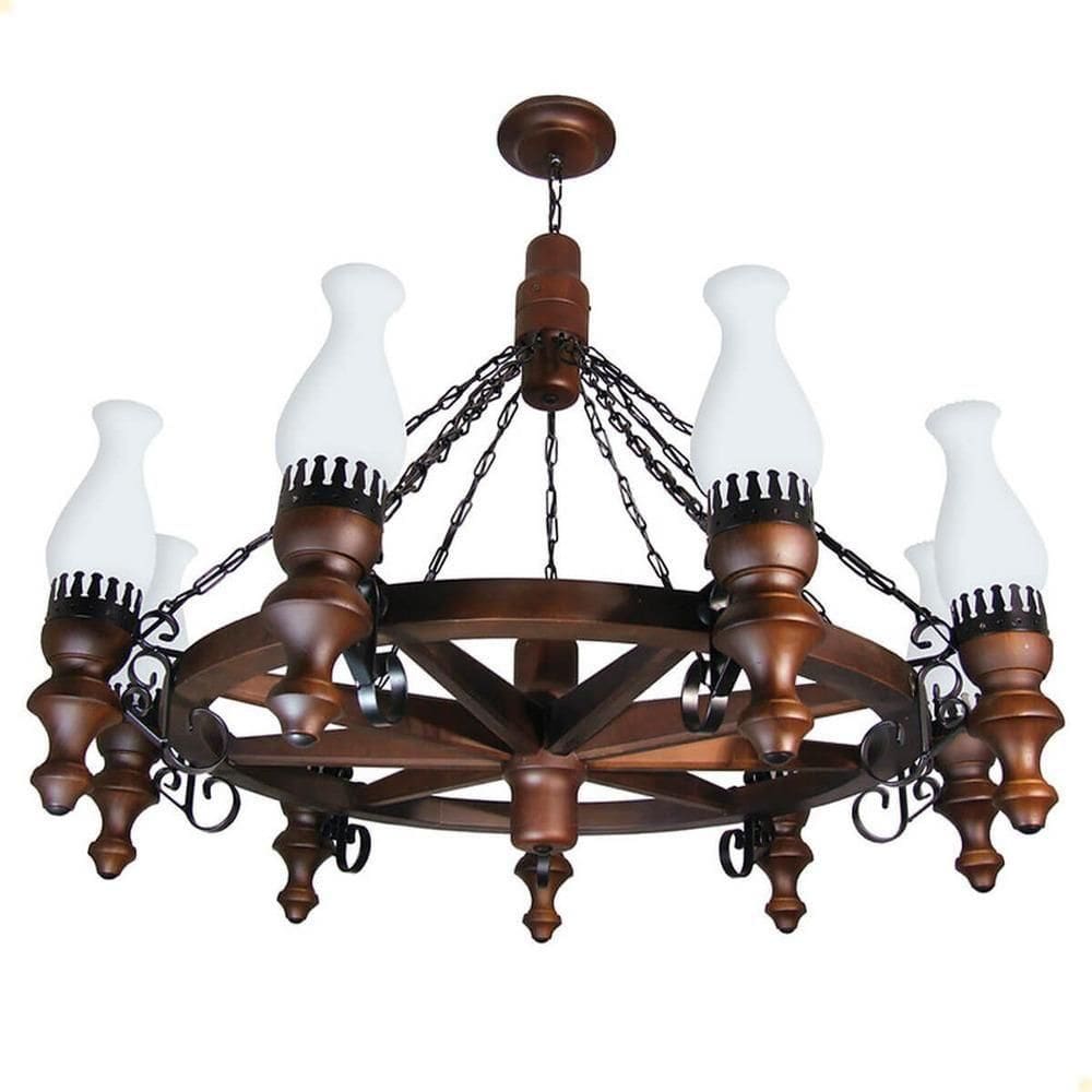 Lustre Muller Roda Carroça 9 Lâmpadas Envelhecido 909e