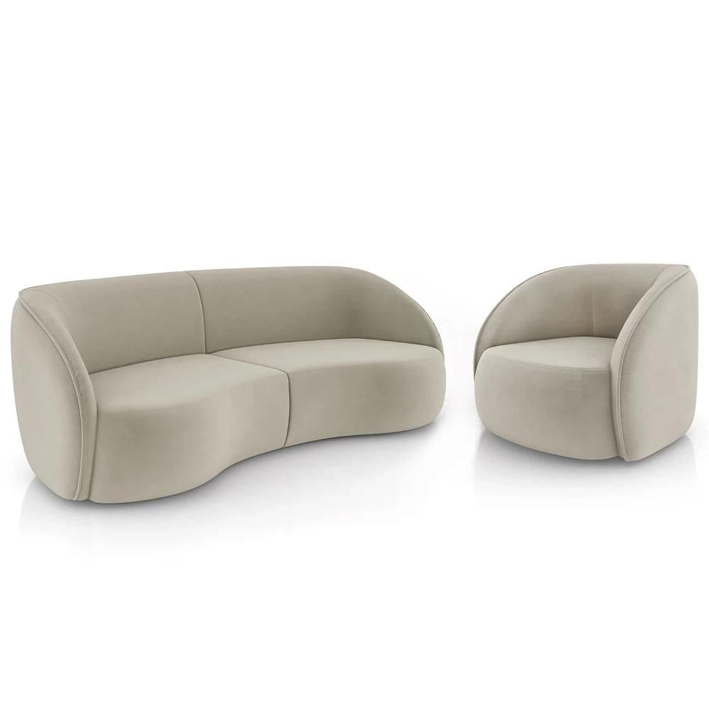 Sofá 4 Lugares Orgânico 318cm e Poltrona Zion Z32 Veludo Bege - Mpozenato