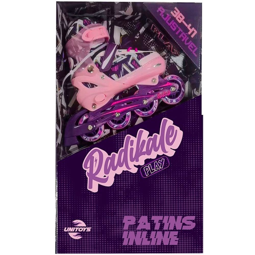 Patins Roller Inline Tamanho Ajustavel 34-37 Rosa Unitoys