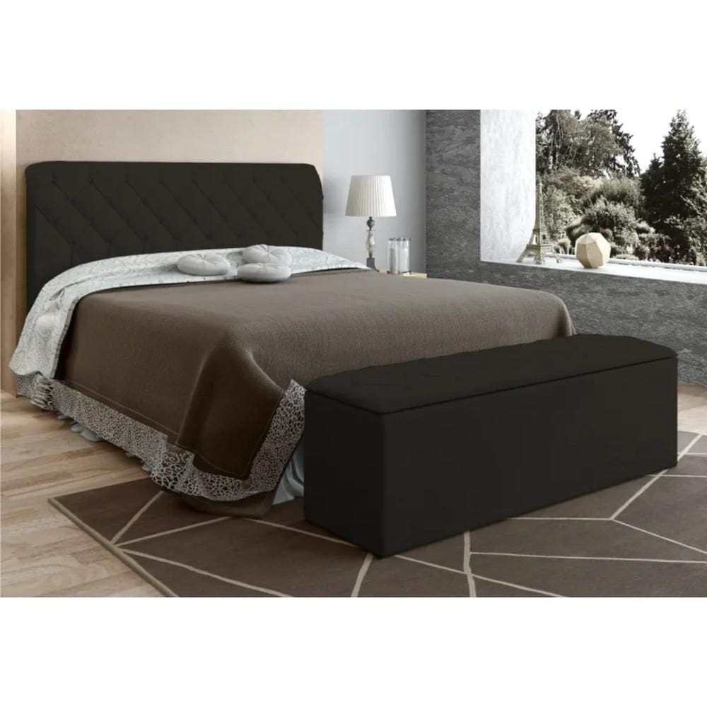 Cabeceira Cama Box Casal 140cm com Calçadeira Baú Paris Veludo Chocolate - Js Móveis