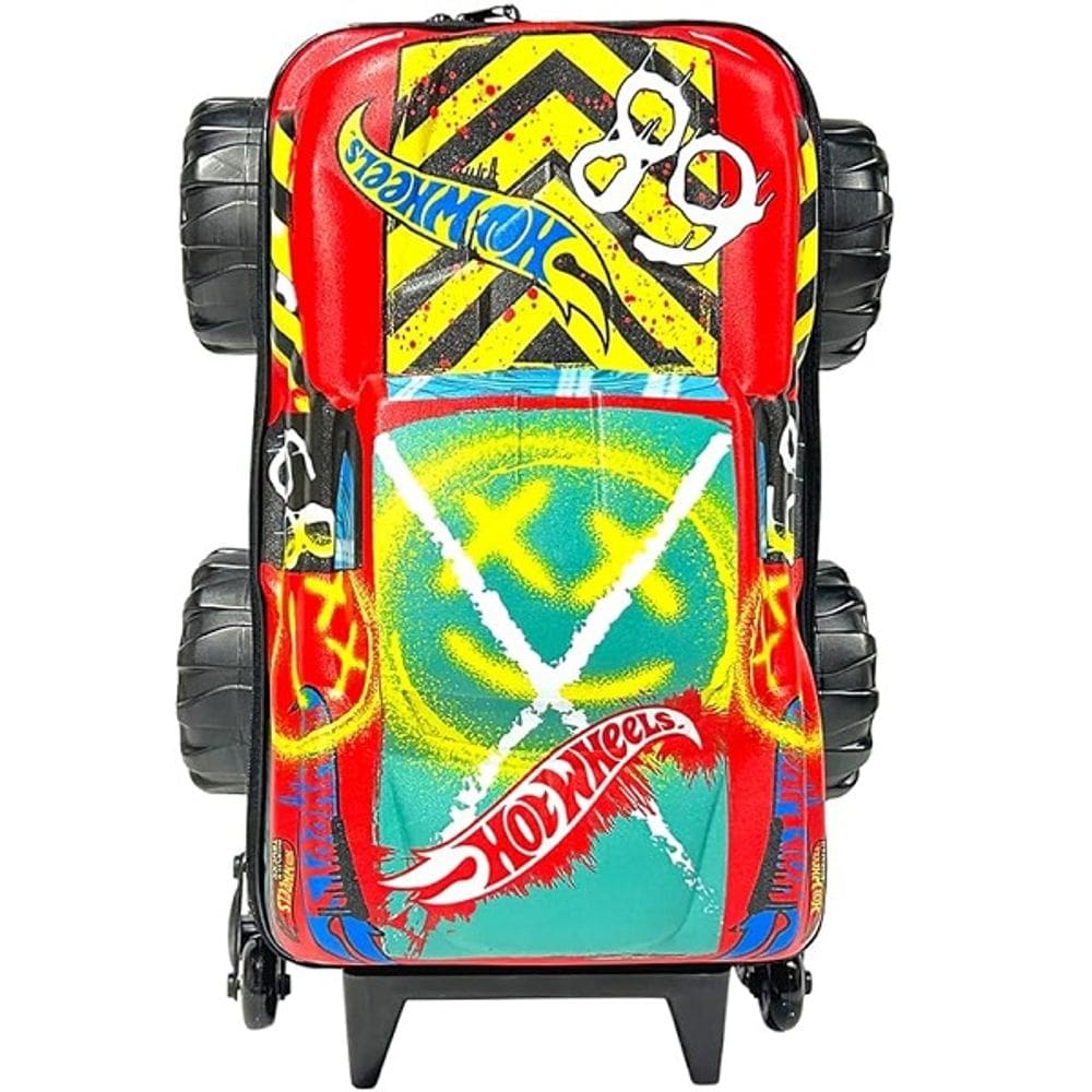 Mochila Escolar de Rodinhas 3D HOT Wheels Monster TRUCK Demo DERBY Maxtoy