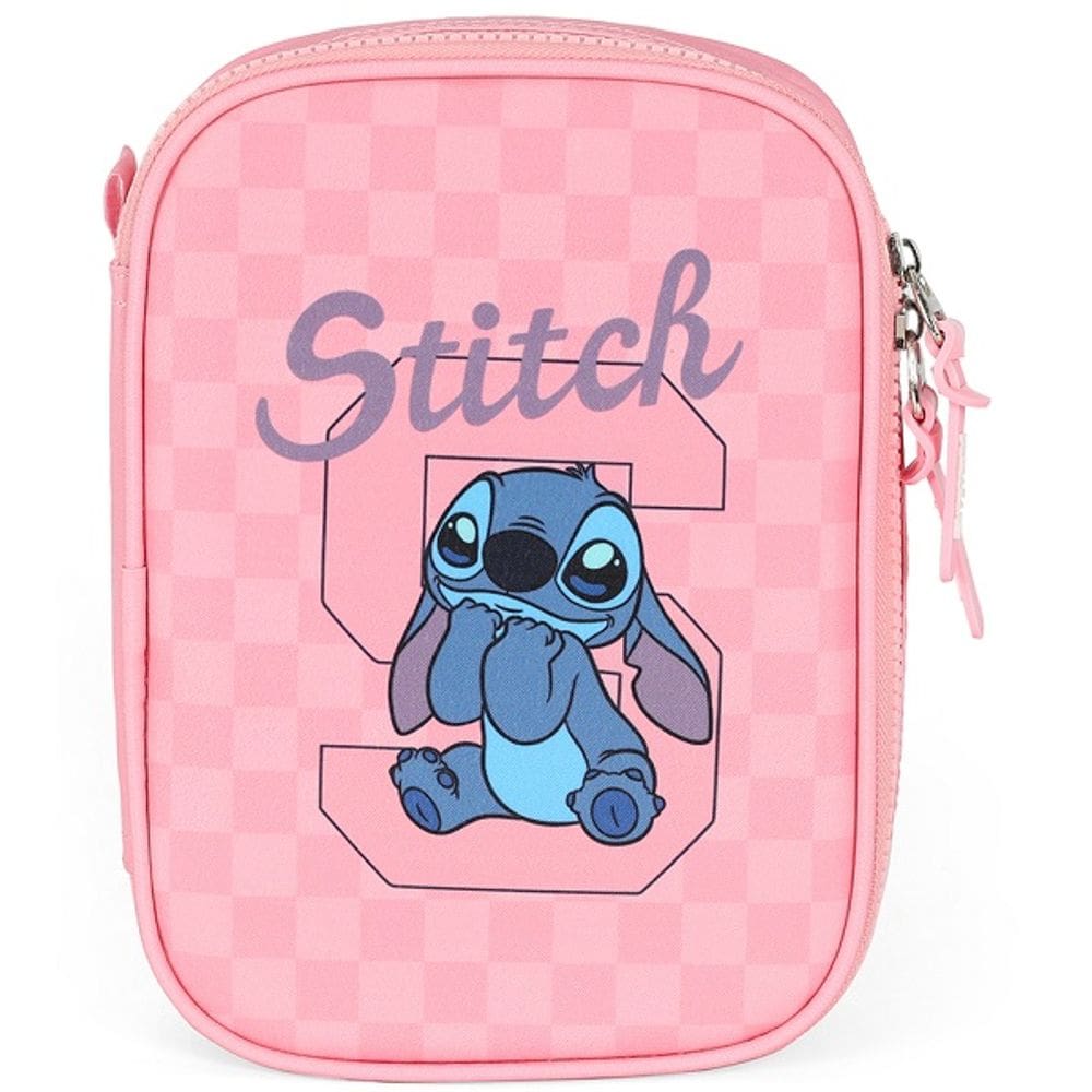 Estojo BOX Escolar STITCH Xadrez Rosa Luxcel
