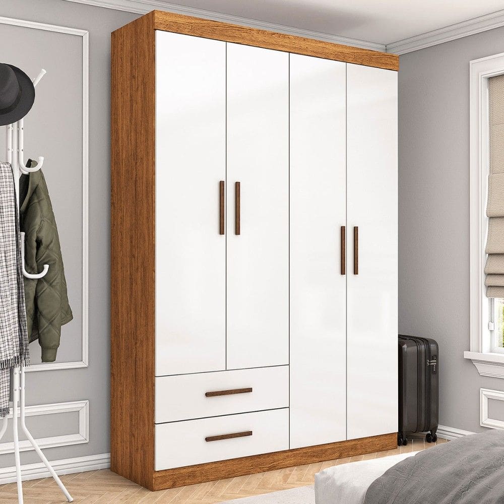 Guarda-Roupa Solteiro Solo 4 Portas 2 Gavetas Cinamomo/Branco - Pnr Móveis