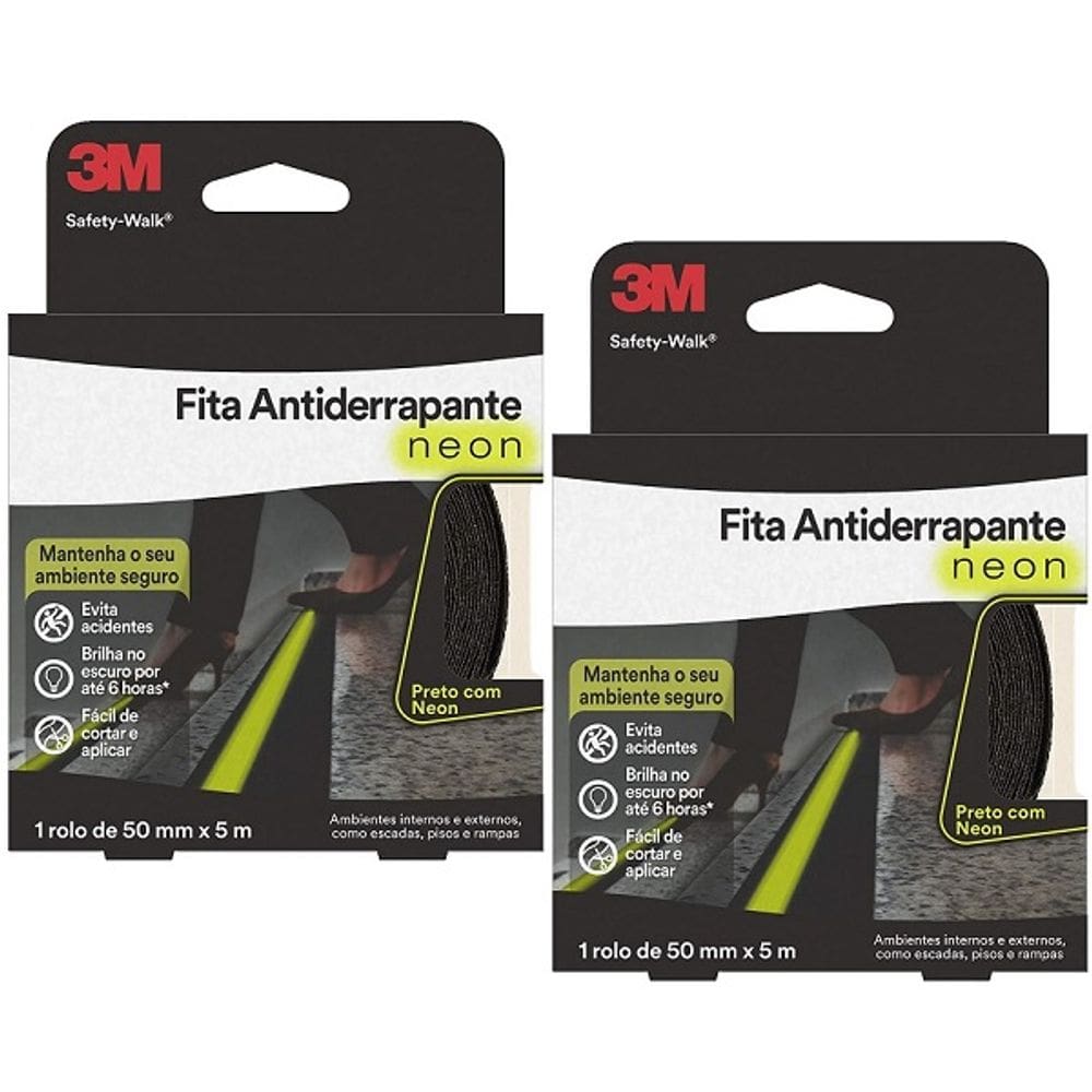 Kit com 2 Fita Antiderrapante Safety WALK Neon 50MM X 5M