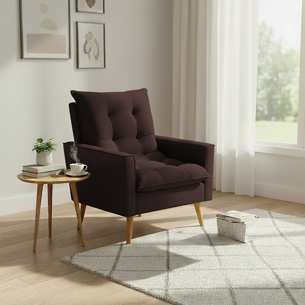 Poltrona Sala 92cm Design Moderno Toque Natural para Completar o Ambiente Marrom Ester