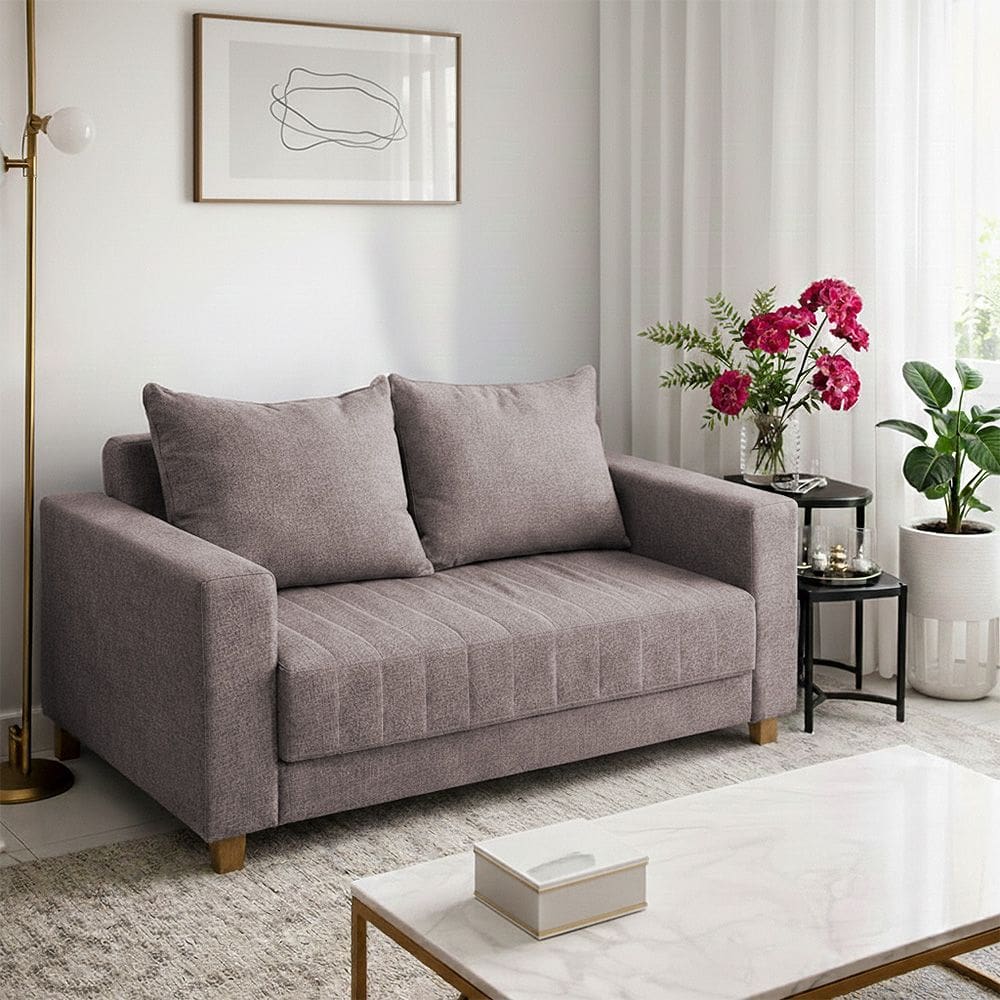 Sofá Namoradeira Requinte 1.40m Bege 2 Lugares Estofado com Fibra Siliconada e Design Elegante