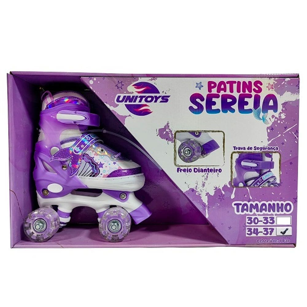 Patins Quad Ajustavel Sereia Lilas Unitoys 34-37