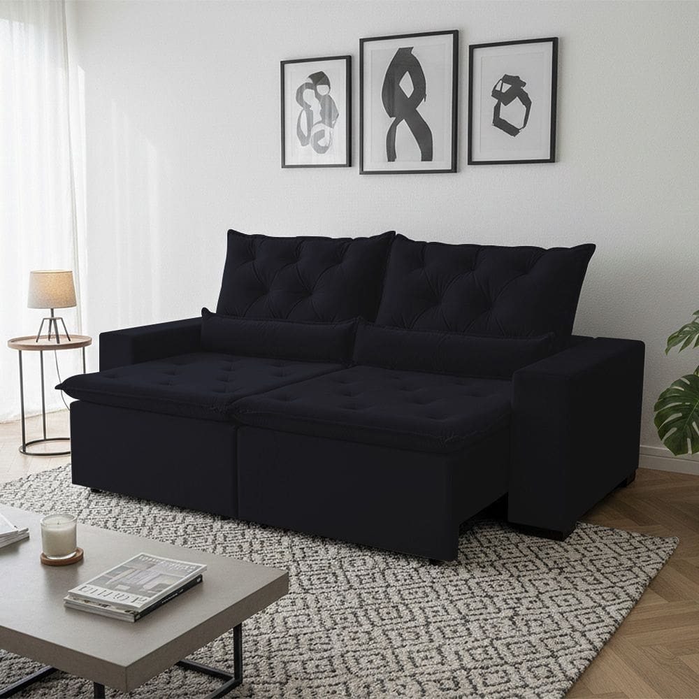 Sofá 150m Suede Estilo Minimalista Aconchegante para Sala de Estar Milão Preto