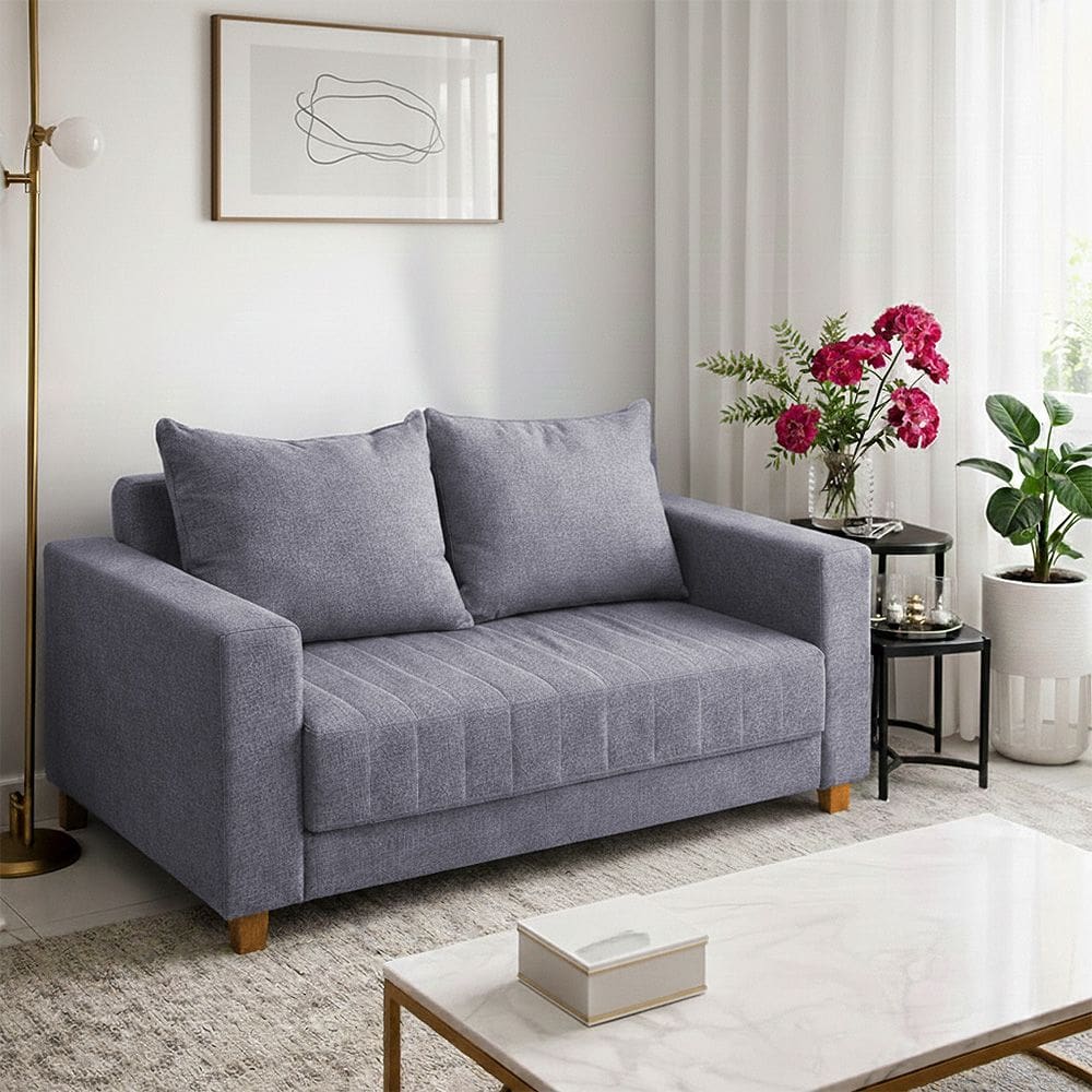 Sofá Namoradeira Requinte 1.40m 2 Lugares Estofado com Fibra Siliconada e Design Elegante Cinza