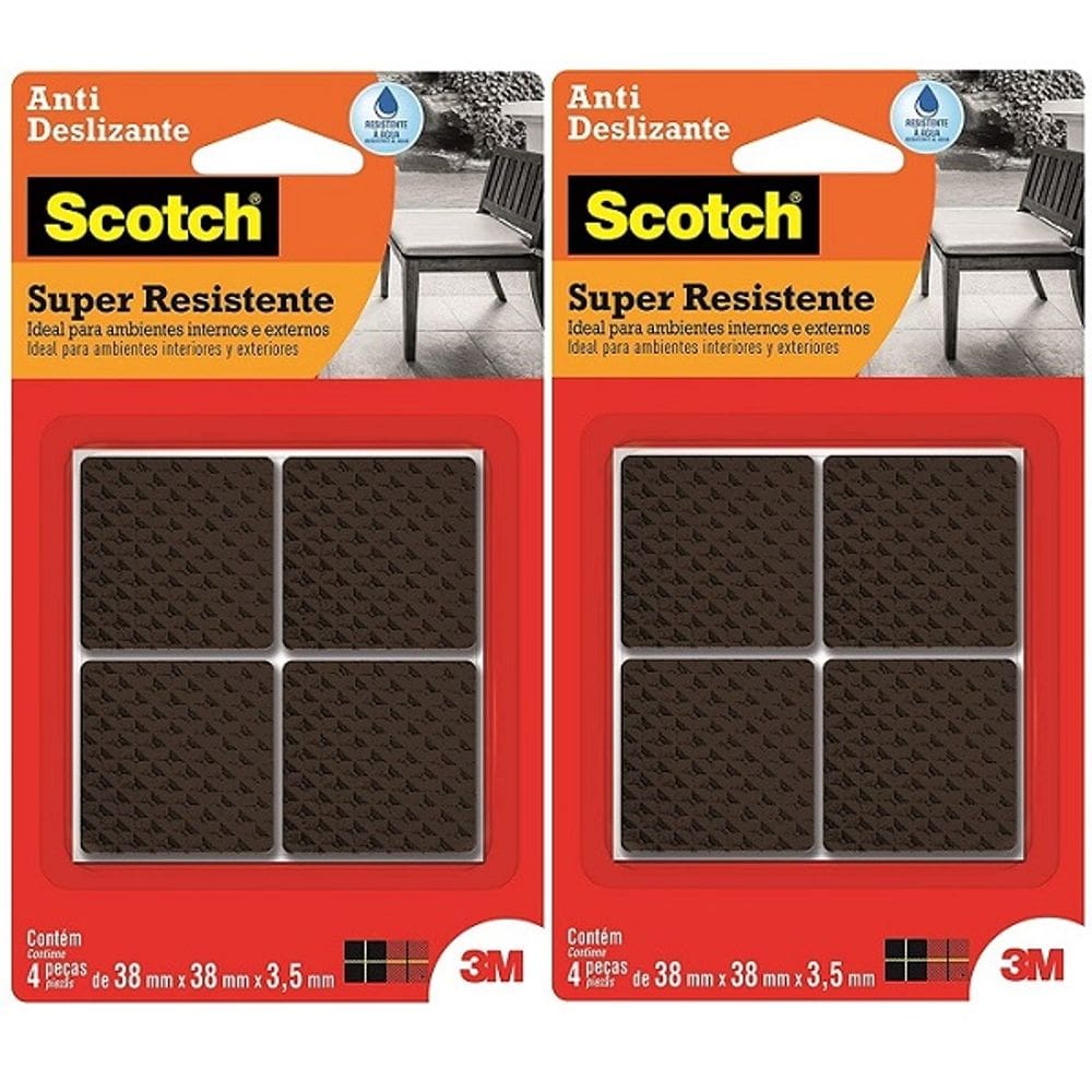 Kit com 8 Protetor ANTI Deslizante Quadrado GG 38MM X 38MM X 3,5MM SCOTCH 3M