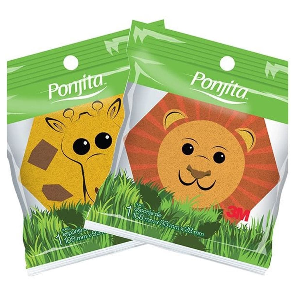 Kit com 2 Esponja para Banho Animais Ponjita Girafa e Leao