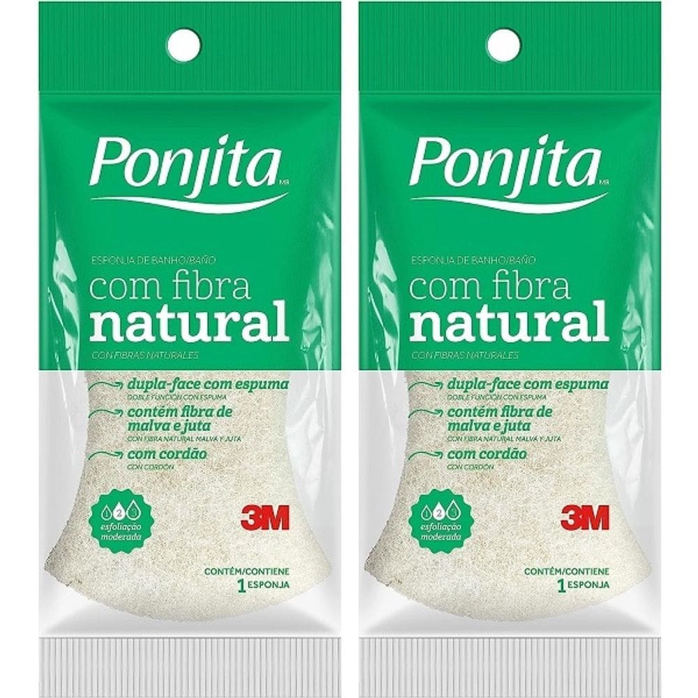 Kit com 2 Esponja de Banho com Fibra Natural Dupla Face Ponjita