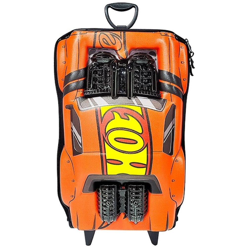 Mochila Escolar de Rodinhas 3D HOT Wheels NIGHT Shifter Laranja Motor Preto