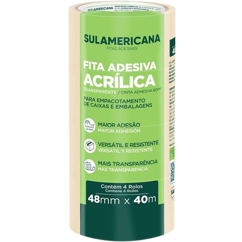 Kit 4 Rolos Fita Adesiva Acrilica 48X40 Sulamericana