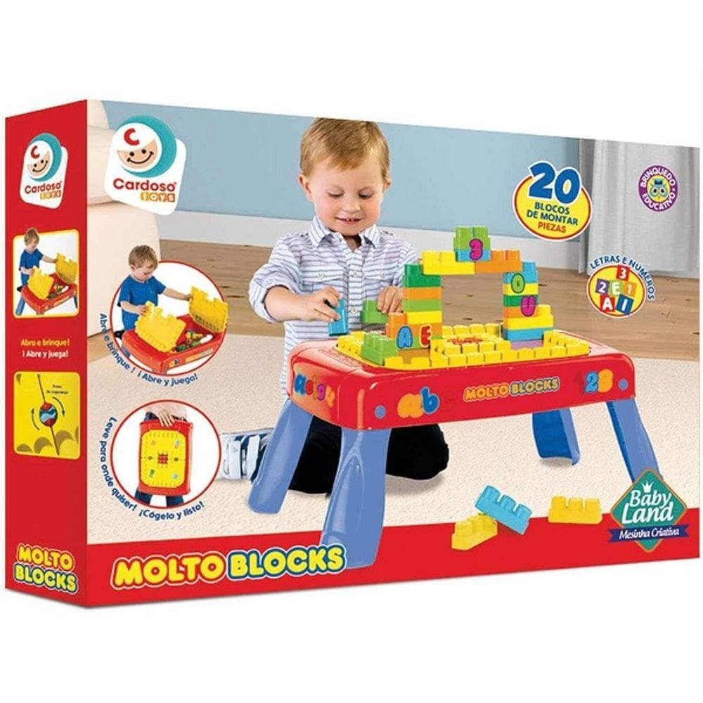 Blocos de Montar BABY LAND Mesinha Criativa Azul com 20 Cardoso