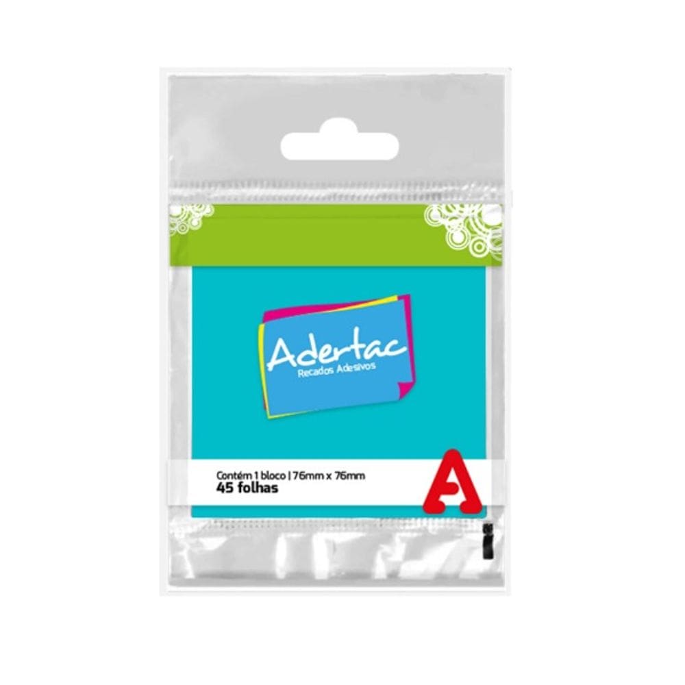 Bloco de Notas Adesivo Adertac Azul Neon 76MM X 76MM com 45 Folhas