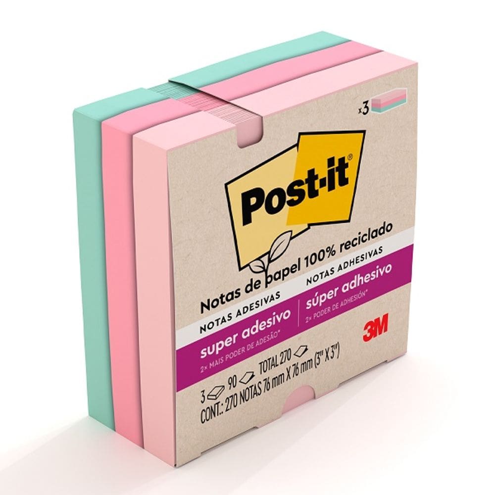 POST-IT Notas 654SS Viajar Reciclavel 3 Cores 76MM X 76MM